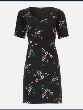 Draper James Black Floral Midi Dress with Red and Green Accents
